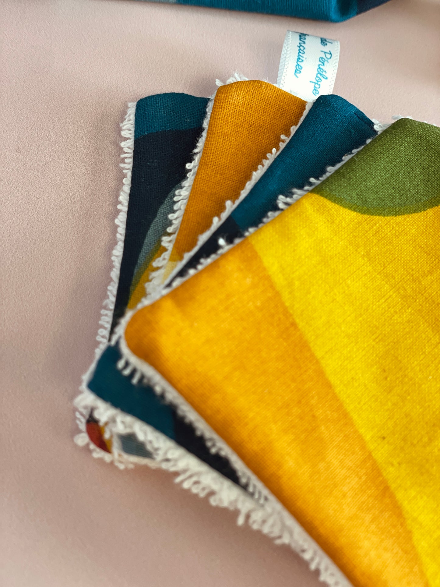 Trousse bourse bleu et moutarde