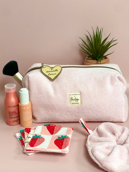 Fleur de Douche & 5 Lingettes Lavables - Kit Zéro Déchet Fraise