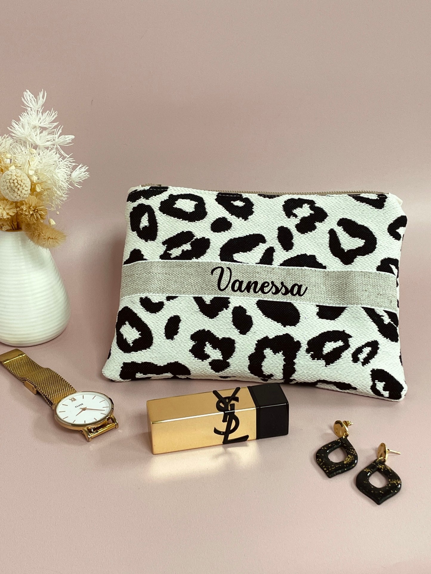 Petite pochette léopard noir ou beige