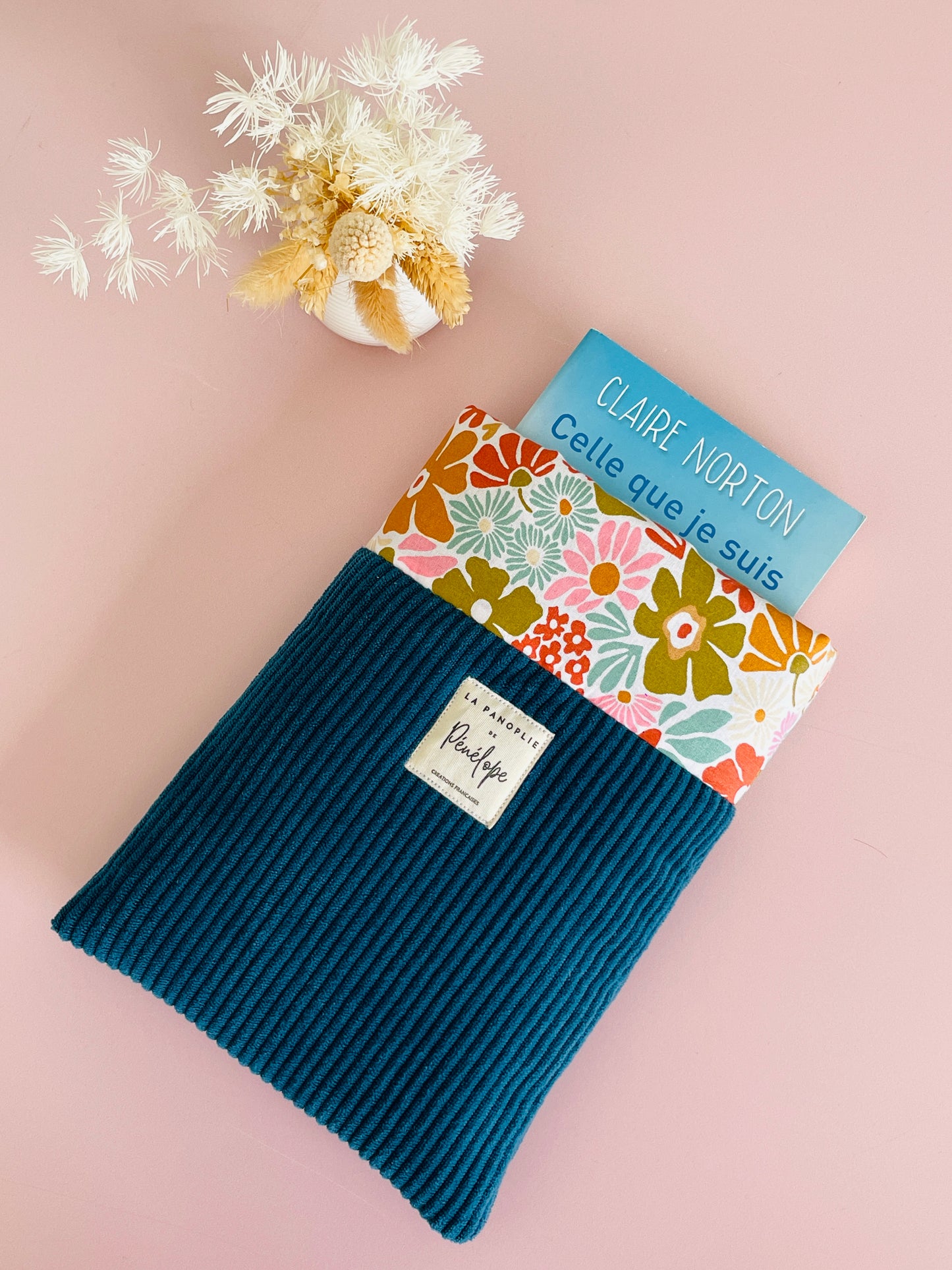 Pochette à livre molletonnée velours bleu canard