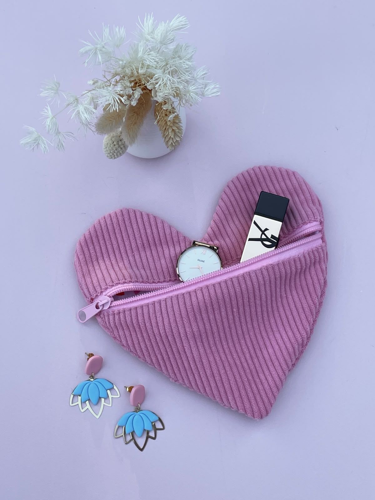 Trousse Cœur en Velours Côtelé