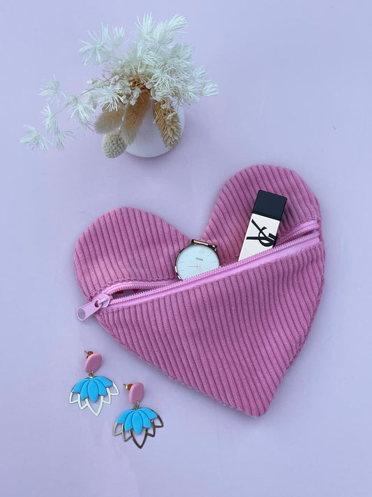 Trousse Cœur en Velours Côtelé