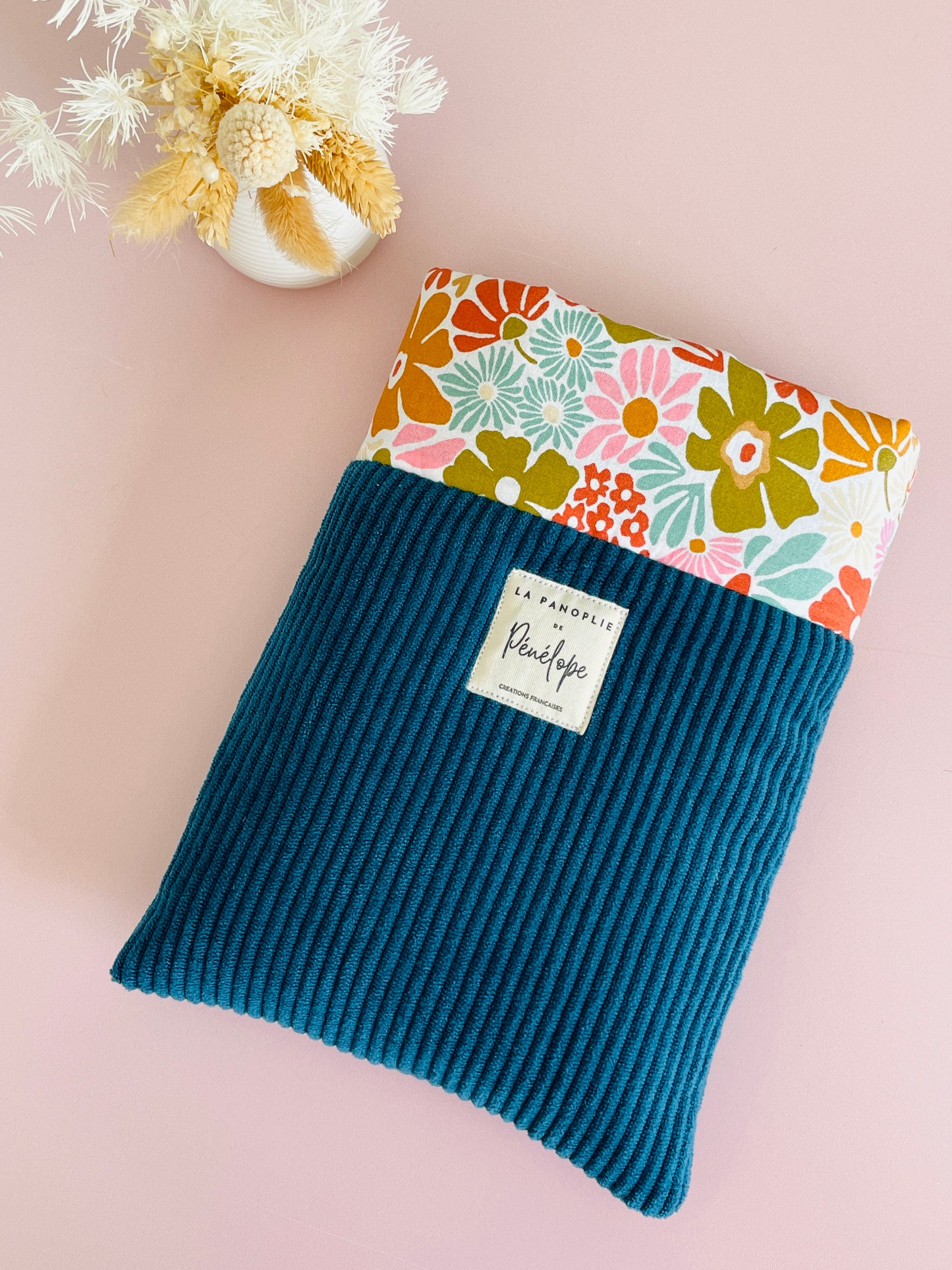 Pochette à livre molletonnée velours bleu canard