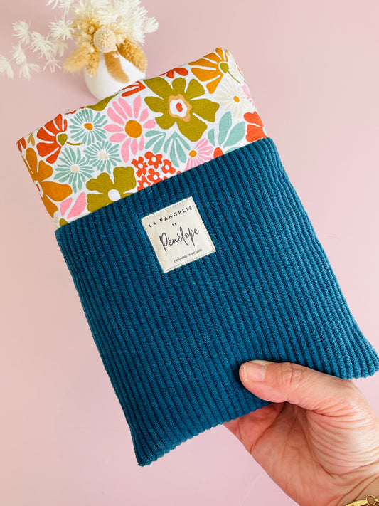 Pochette à livre molletonnée velours bleu canard