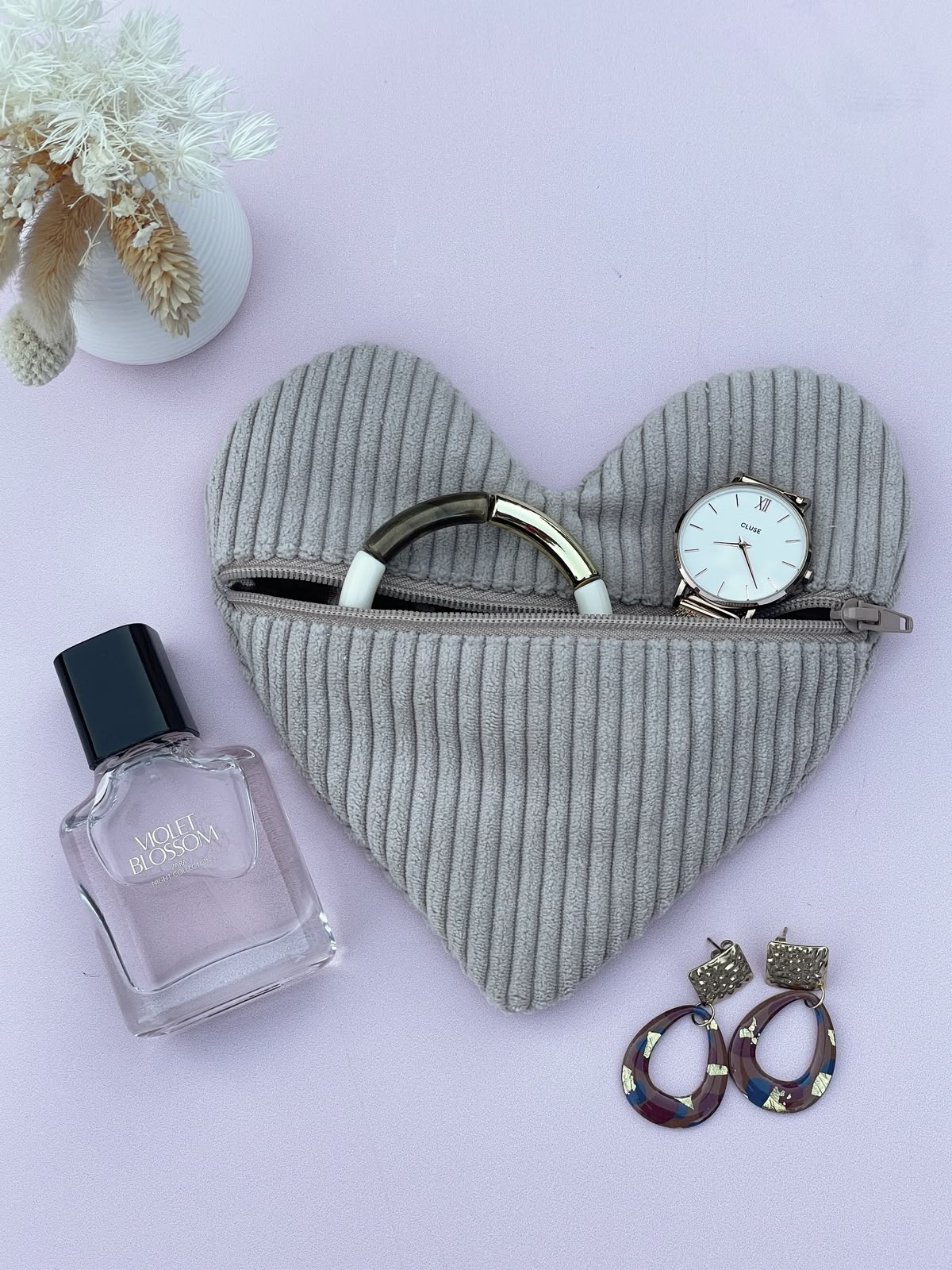 Trousse Cœur en Velours Côtelé