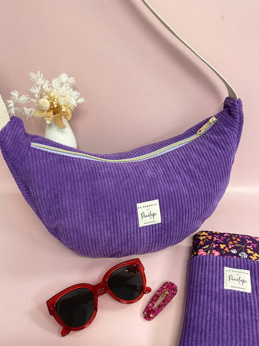 Sac demi lune en velours violet