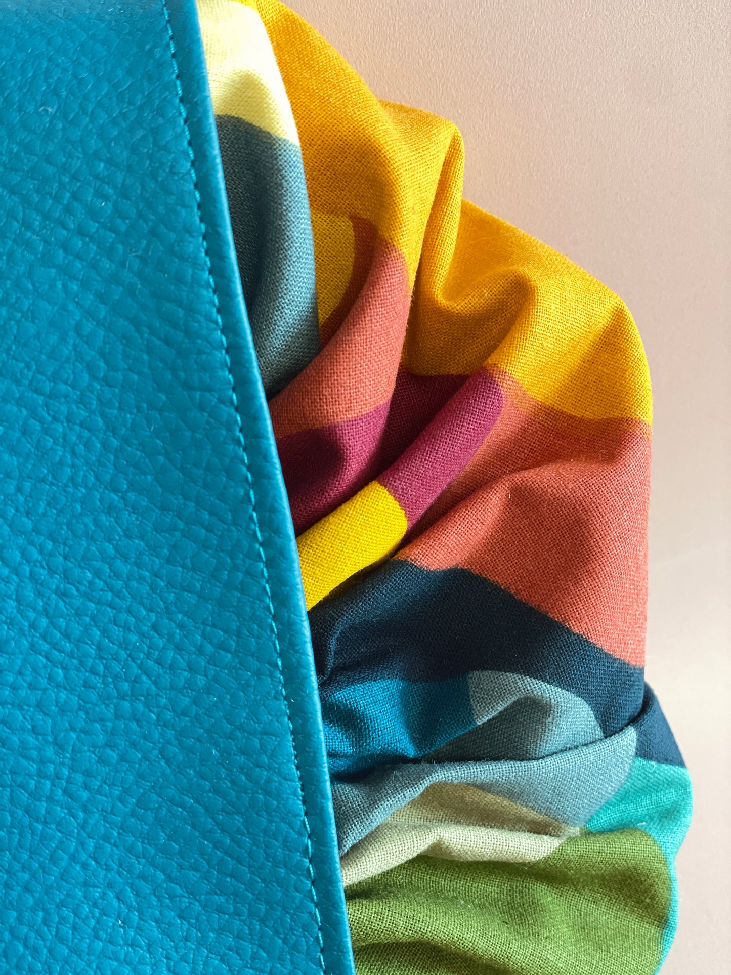 Trousse bourse bleu et moutarde