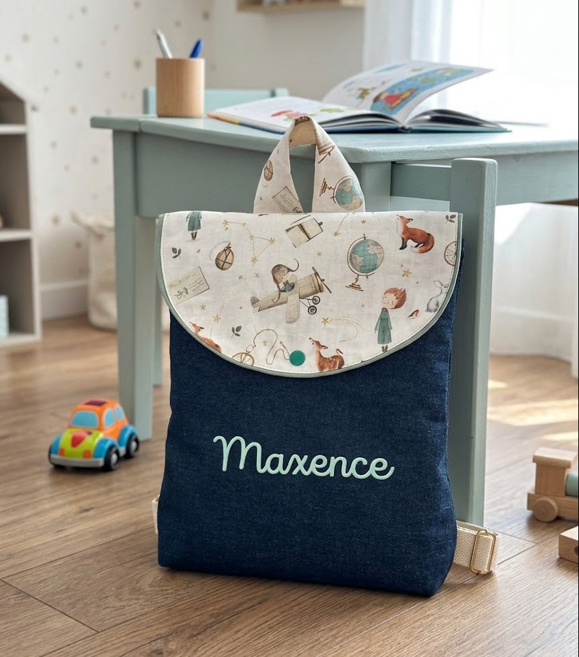 Sac à Dos Maternelle Personnalisé – Jean, Motif Aviateur & Renard