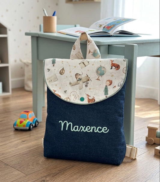 Sac à Dos Maternelle Personnalisé – Jean, Motif Aviateur & Renard