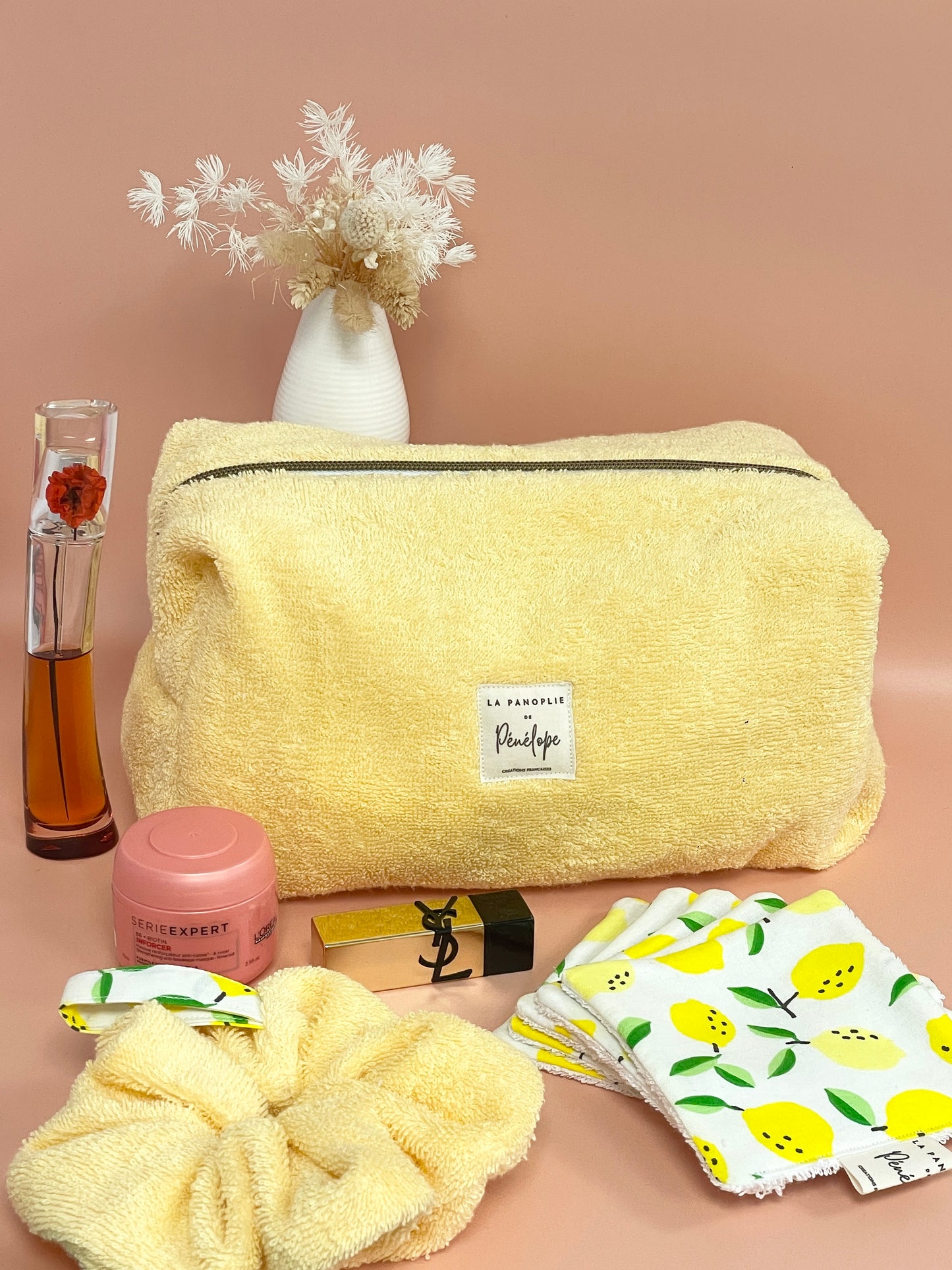 Fleur de Douche & 5 Lingettes Lavables - Kit Zéro Déchet Citron