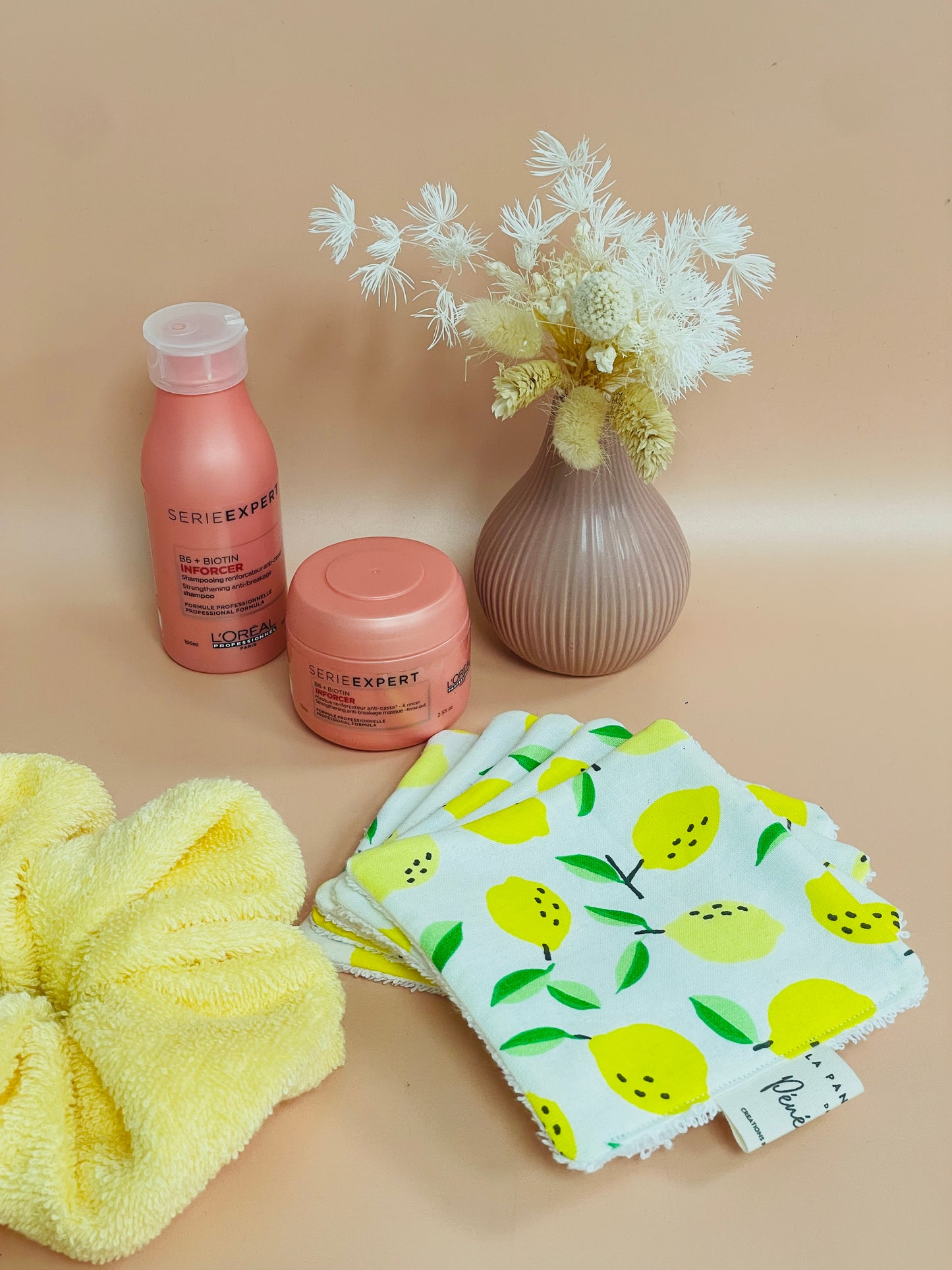 Fleur de Douche & 5 Lingettes Lavables - Kit Zéro Déchet Citron